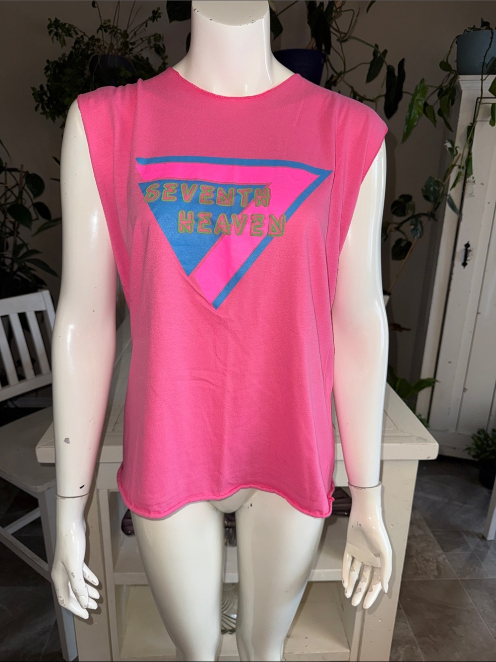 Vintage 80z Seventh Heaven Pink Sleeveless Graphic Top Lg